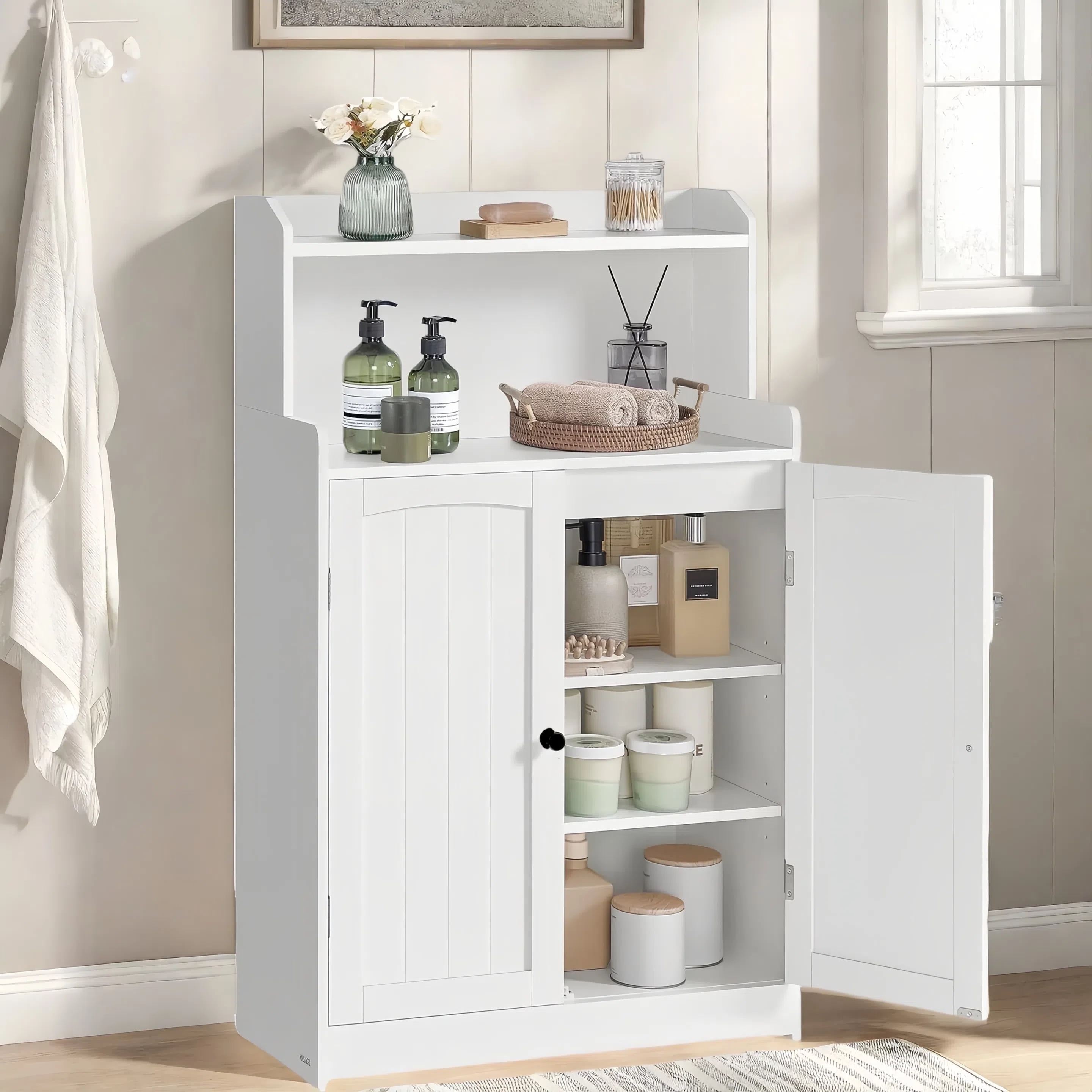 Bathroom Storage Cabinet , Lofka  Bathroom Cabinet with  2 Doors &Adjustable Shelves, White
