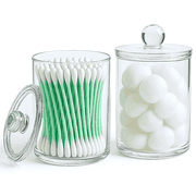 Havenity 2 Piece Clear Acrylic Bathroom Canister Set Pack of 2 Bathroom Canister, Bathroom Accessory Set, Apothecary Jar with Lid, Bathroom Jar, Q Tip Holder for Bathroom