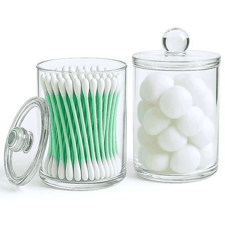 Havenity 2 Pack Clear Acrylic Bathroom Canister Set with Lids Qtip Holder and Apothecary Jars