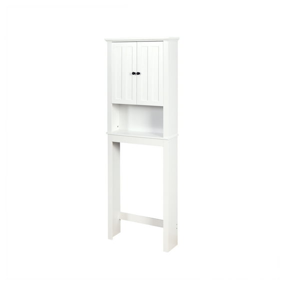 Bathroom Over Toilet Storage Cabinet, Wooden Space Saver with Adjustable Shelf, 23.62x7.72x67.32 inch, Black Knobs, Wall Anchor