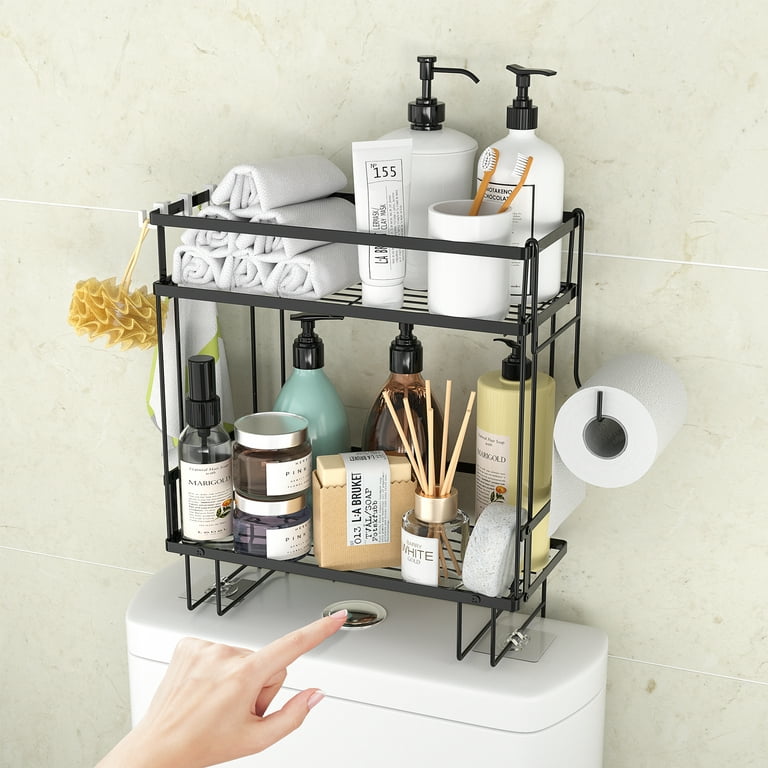 Non-perforated Wall Mounted Bathroom Storage Rack With Towel Bar, Hooks,  And Toilet Drain Rack - Corner Storage For Toilet, Restroom, And Washstand  - Temu