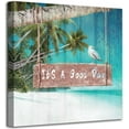 thumbnail image 1 of Bathroom Palm Tree Canvas Wall Art Costal Artwork Seascape Painitng Ocean Tropical Landscape Print Relax Quotes Picture Framed for Bedroom Living Room Hotle Guest Home Office Decor 14"x14", 1 of 6