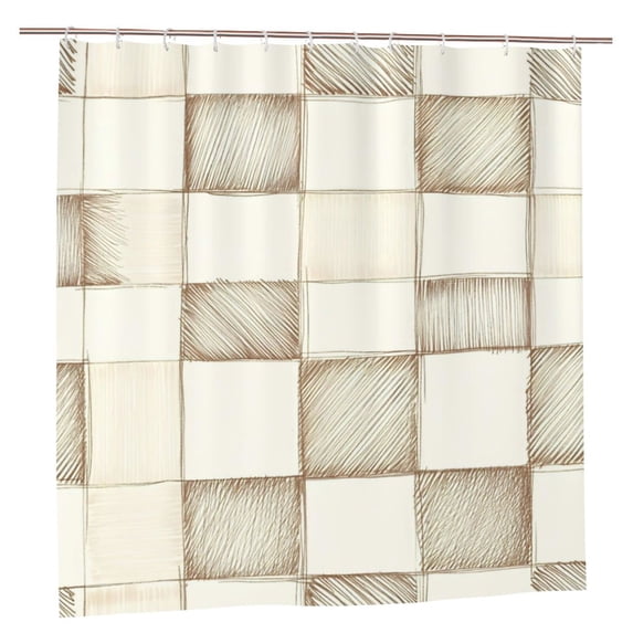 Bathroom Partition Shower Curtain 72x72in Bathroom Special Waterproof Mildew Resistant High Temperature With 12 Iron Hooks Beige Checked Hand-Drawn Sketch_4