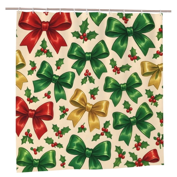Bathroom Partition Shower Curtain 72x72in Bathroom Special Waterproof Mildew Resistant High Temperature With 12 Iron Hooks Festive Holiday Ribbon Bow Pattern