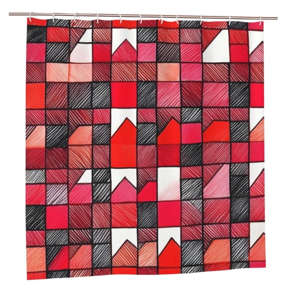 Bathroom Partition Shower Curtain 72x72in Bathroom Special Waterproof Mildew Resistant High Temperature With 12 Iron Hooks Red Colorful Houndstooth Hand-Drawn Sketch_3