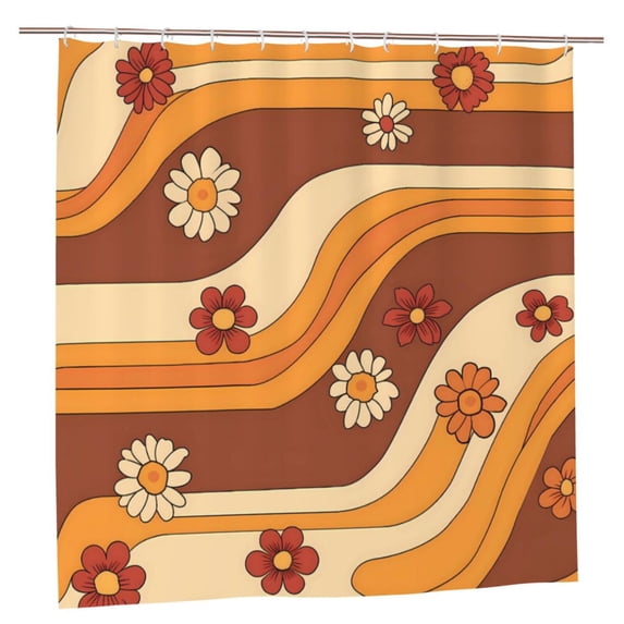 Bathroom Partition Shower Curtain 72x72in Bathroom Special Waterproof Mildew Resistant High Temperature With 12 Iron Hooks Groovy Flowers (13)