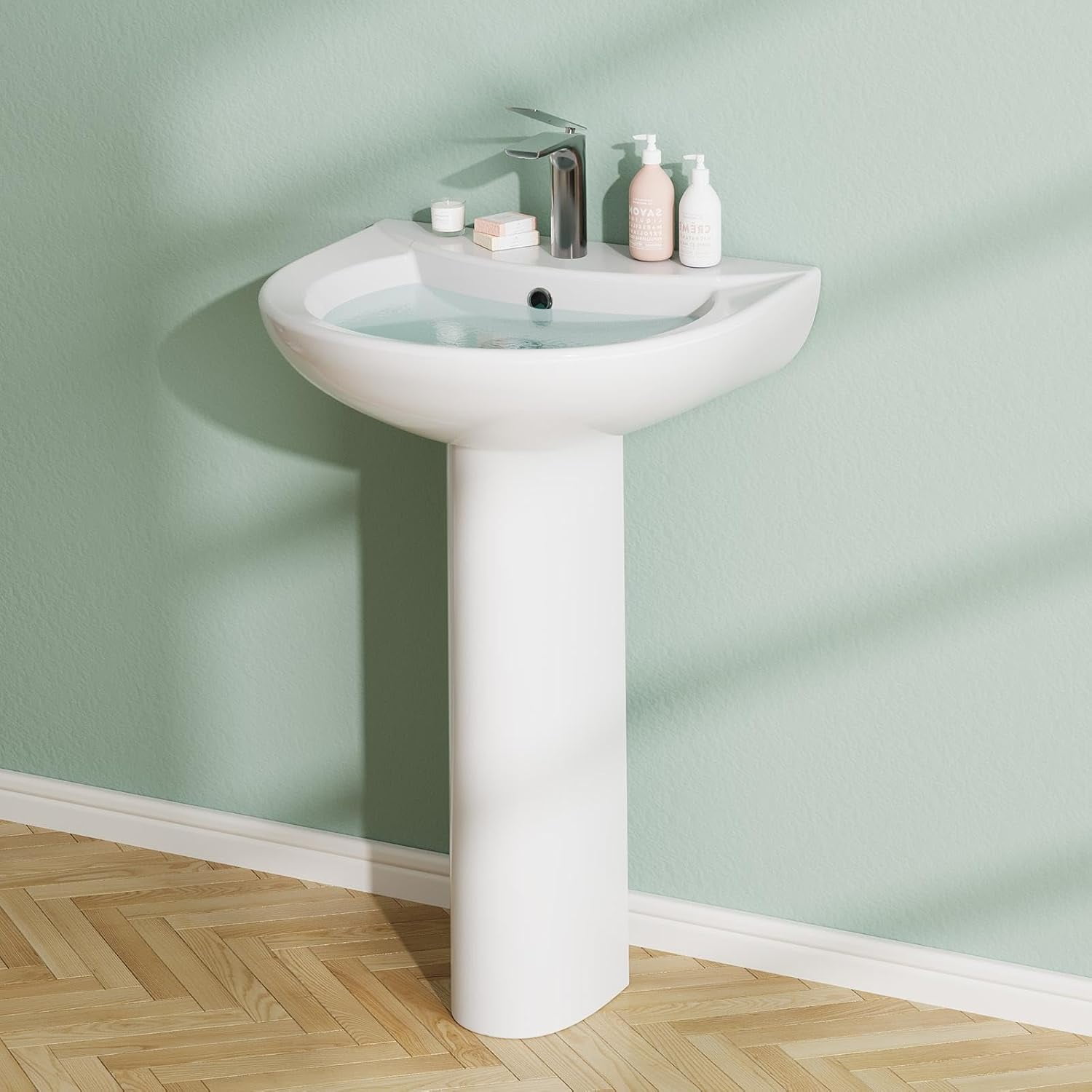 Bathroom Pedestal Sink, 20'' Pedestals Sinks With Overflow and Single ...