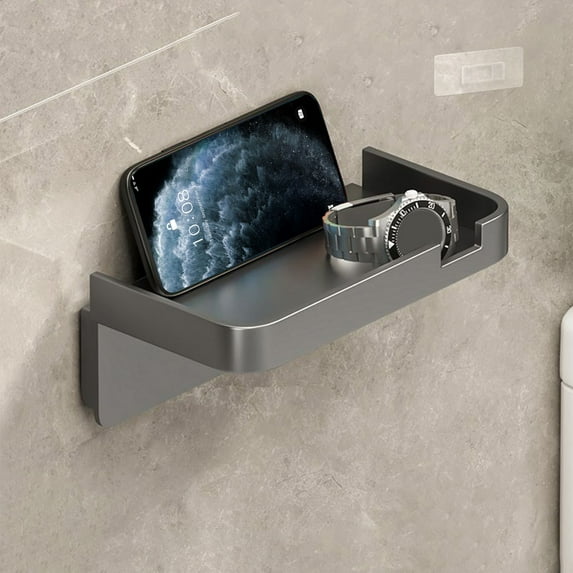 Bathroom Phone Holder & Storage Rack - Wall Mounted No Drill Adhesive Paper Towel Organizer Box, Dark Gray or White, 7.1X4.1X2.6In