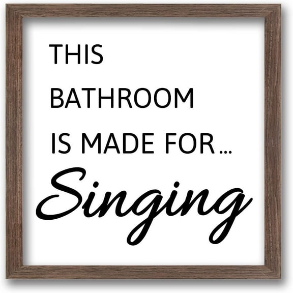 Bathroom Picture Framed Signs-This Bathroom Is For Singing(7x7 inch) Square Solid Wood Photo Frames with Acrylic Sheets & Canvas Liner Painting Bathroom Wall Decoration for DIY