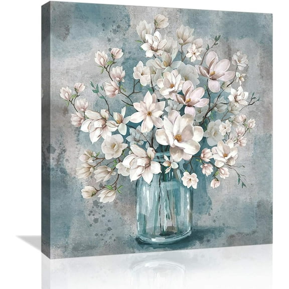 Bathroom Pink Flower Wall Decor Canvas Painting Picture Wall Art for Bedroom Abstract Wall Decor Modern Farmhouse Wall Decor for Kitchen Office Wall Decoration Framed Artwork for Home Walls Size 14x14