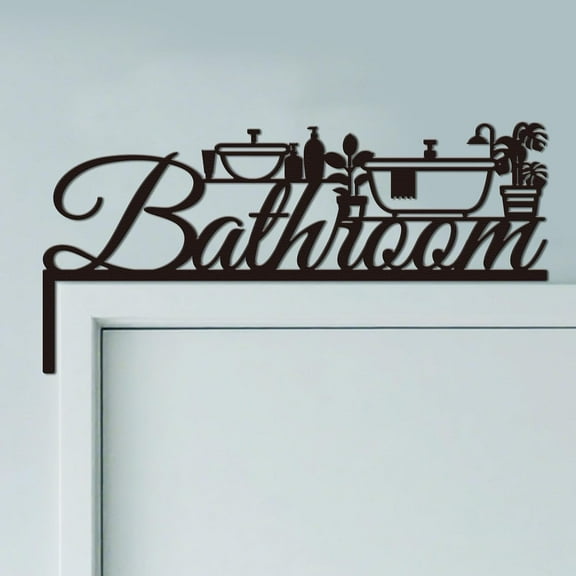 Bathroom and Plant Door Topper Sign Wall Art Decor 11.8"x5.9" Metal Unique Hanging Above Door Frame Corner Accent for Modern Home Rest Room Toilet Best Gift for Housewarming