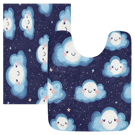 Bathroom Plush Absorbent Mat Combined U-Shaped Square Pad Bath Mat Fluffy Suitable For Bathroom Toilet Living Room Absorb Water Non-Slip Durable Cartoon Blue Smile Cloud
