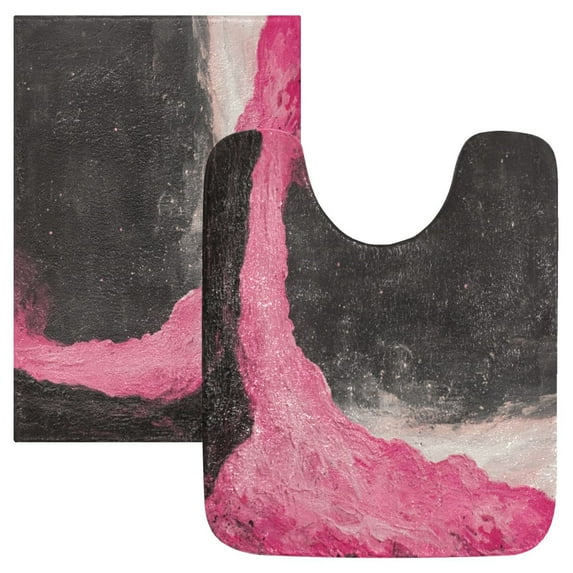 Bathroom Plush Absorbent Mat Combined U-Shaped Square Pad Bath Mat Fluffy Suitable For Bathroom Toilet Living Room Absorb Water Non-Slip Durable Pink Lava Picture
