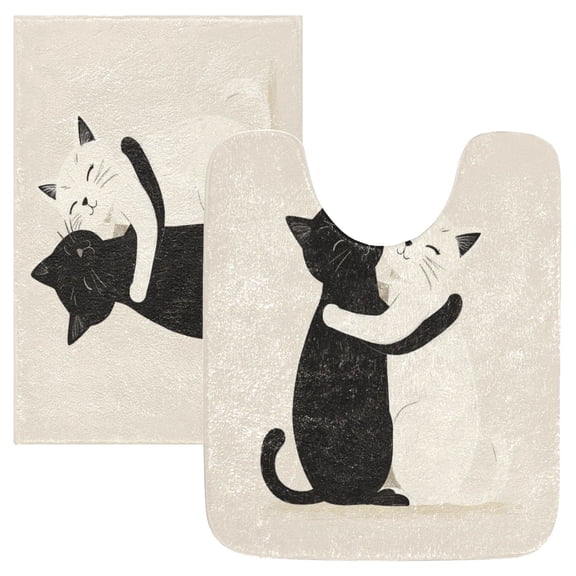 Bathroom Plush Absorbent Mat Single Square Pad 16x24Inches Bath Mat Fluffy Suitable For Bathroom Toilet Living Room Absorb Water Non-Slip Durable Black Cat and White Cat