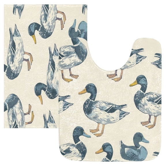 Bathroom Plush Absorbent Mat Single Square Pad 16x24Inches Bath Mat Fluffy Suitable For Bathroom Toilet Living Room Absorb Water Non-Slip Durable Blue Duck