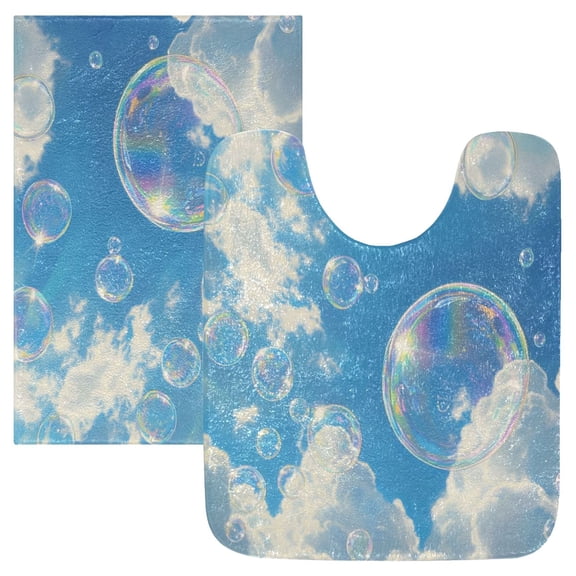 Bathroom Plush Absorbent Mat Single Square Pad 16x24Inches Bath Mat Fluffy Suitable For Bathroom Toilet Living Room Absorb Water Non-Slip Durable Blue Sky Bubble