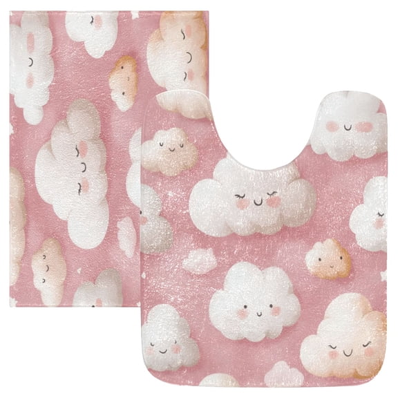 Bathroom Plush Absorbent Mat Single Square Pad 16x24Inches Bath Mat Fluffy Suitable For Bathroom Toilet Living Room Absorb Water Non-Slip Durable Cartoon Pink Smile Cloud