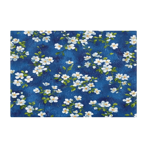 Bathroom Plush Absorbent Mat Single Square Pad 16x24Inches Bath Mat Fluffy Suitable For Bathroom Toilet Living Room Absorb Water Non-Slip Durable Deep Indigo Petal Whispers