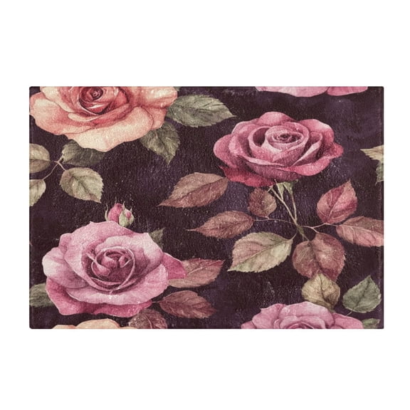 Bathroom Plush Absorbent Mat Single Square Pad 16x24Inches Bath Mat Fluffy Suitable For Bathroom Toilet Living Room Absorb Water Non-Slip Durable Maroon Roses Seamless