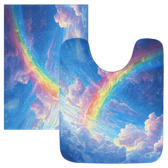 Bathroom Plush Absorbent Mat Single Square Pad 16x24Inches Bath Mat Fluffy Suitable For Bathroom Toilet Living Room Absorb Water Non-Slip Durable Picturesque Rainbow Cloud