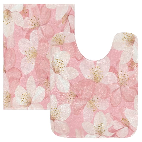 Bathroom Plush Absorbent Mat Single Square Pad 16x24Inches Bath Mat Fluffy Suitable For Bathroom Toilet Living Room Absorb Water Non-Slip Durable Pink Beautiful Cherry Blossom