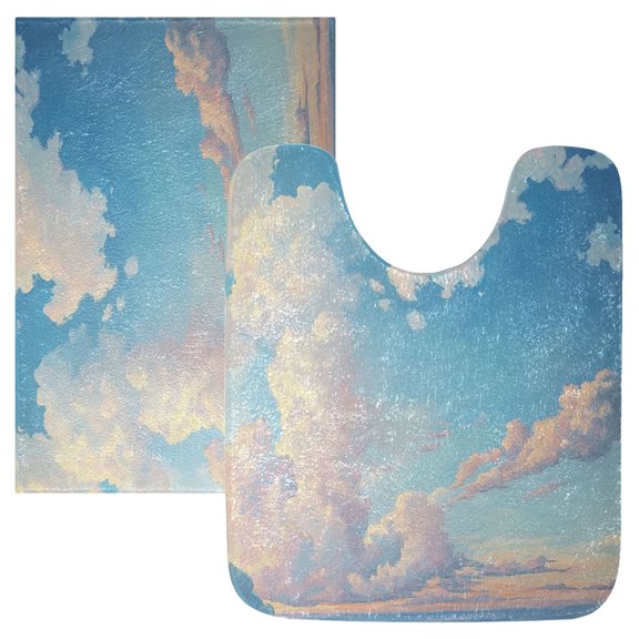 Bathroom Plush Absorbent Mat Single Square Pad 16x24Inches Bath Mat Fluffy Suitable For Bathroom Toilet Living Room Absorb Water Non-Slip Durable Pretty Blue White Clouds