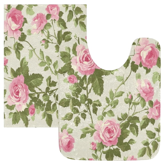 Bathroom Plush Absorbent Mat Single Square Pad 16x24Inches Bath Mat Fluffy Suitable For Bathroom Toilet Living Room Absorb Water Non-Slip Durable Pretty Pink Rose