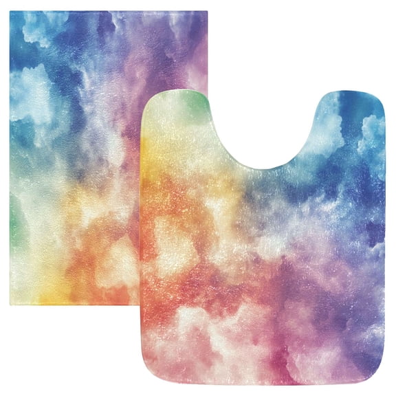 Bathroom Plush Absorbent Mat Single Square Pad 16x24Inches Bath Mat Fluffy Suitable For Bathroom Toilet Living Room Absorb Water Non-Slip Durable Rainbow Cloud Cartoon
