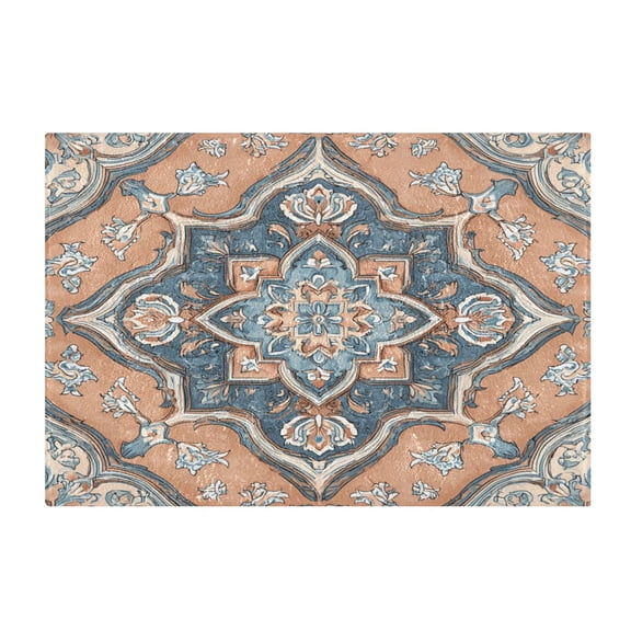 Bathroom Plush Absorbent Mat Single Square Pad 16x24Inches Bath Mat Fluffy Suitable For Bathroom Toilet Living Room Absorb Water Non-Slip Durable Terracotta Mosaic Peach Accents