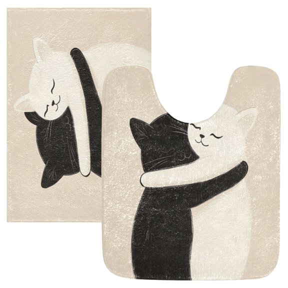 Bathroom Plush Absorbent Mat Single Square Pad 16x24Inches Bath Mat Fluffy Suitable For Bathroom Toilet Living Room Absorb Water Non-Slip Durable Two Cats Hugging