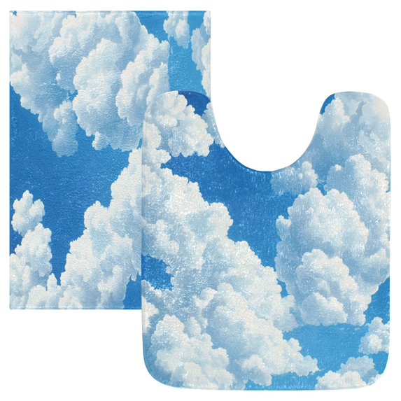 Bathroom Plush Absorbent Mat Single U-pad 20x24 Inches Bath Mat Fluffy Suitable For Bathroom Toilet Living Room Absorb Water Non-Slip Durable Beautiful White Cloud