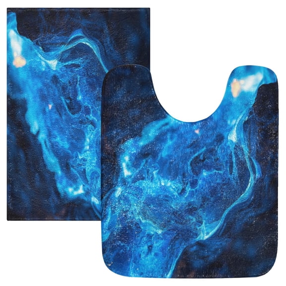 Bathroom Plush Absorbent Mat Single U-pad 20x24 Inches Bath Mat Fluffy Suitable For Bathroom Toilet Living Room Absorb Water Non-Slip Durable Blue Lava Pattern