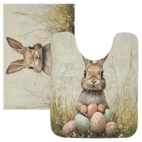 Bathroom Plush Absorbent Mat Single U-pad 20x24 Inches Bath Mat Fluffy Suitable For Bathroom Toilet Living Room Absorb Water Non-Slip Durable Cute Bunny at Easter