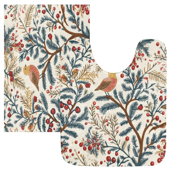 Bathroom Plush Absorbent Mat Single U-pad 20x24 Inches Bath Mat Fluffy Suitable For Bathroom Toilet Living Room Absorb Water Non-Slip Durable Cute Christmas Bird Pattern
