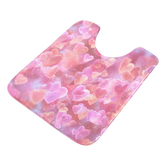 Bathroom Plush Absorbent Mat Single U-pad 20x24 Inches Bath Mat Fluffy Suitable For Bathroom Toilet Living Room Absorb Water Non-Slip Durable Floating Pink Heart
