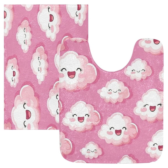 Bathroom Plush Absorbent Mat Single U-pad 20x24 Inches Bath Mat Fluffy Suitable For Bathroom Toilet Living Room Absorb Water Non-Slip Durable Pink Clouds