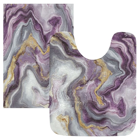 Bathroom Plush Absorbent Mat Single U-pad 20x24 Inches Bath Mat Fluffy Suitable For Bathroom Toilet Living Room Absorb Water Non-Slip Durable Purple Marble