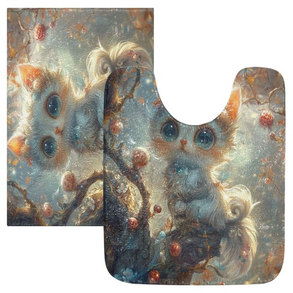 Bathroom Plush Absorbent Mat Single U-pad 20x24 Inches Bath Mat Fluffy Suitable For Bathroom Toilet Living Room Absorb Water Non-Slip Durable White Cat in Tree