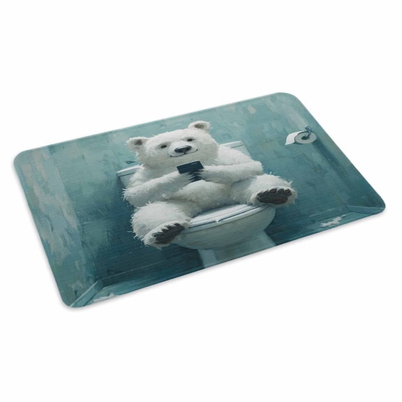 Bathroom Polar Bear Doormat Outdoor Entrance 16"x24", Toilet Animals Vintage Absorb Moisture Dirt Door Mats, Non-Slip Rubber Backing Floor Mats Indoor, Low-Profile Front Door Rugs