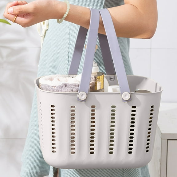 Bathroom Portable Shower Storage Basket, Plastic Bath Basket with Drain Holes and Handles, Large Capacity Shampoo Organizer for Student Dorm, Home Bathroom, Travel and Camping