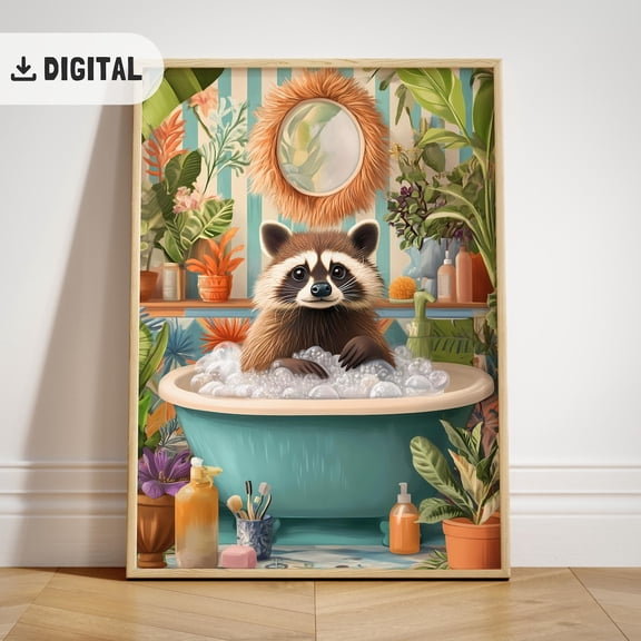 Bathroom Poster, Bathtub Wall Art, Poster Racoon Tet Maximalist Wall Decor Restroom Decoration Wc Art, Unframed Poster Size 8x12