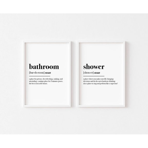 Bathroom Prints Bathroom Definition Shower Definition Prints Typography, Set 2, Poster Only