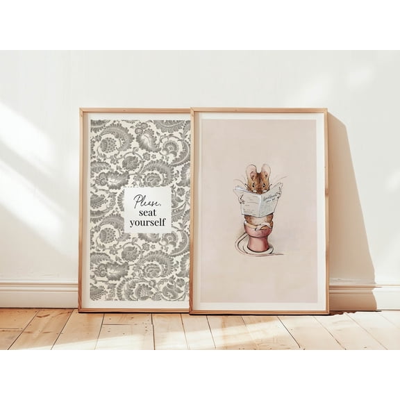 Bathroom Prints Mouse Reading Seat Yourself Vintage Art Set 2 Unframed Paper Print 8x12