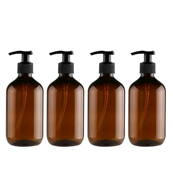 Bathroom Products,4PCS Transparent PET Plastic Bottles With Black Screw Caps, Recyclable 300 ML