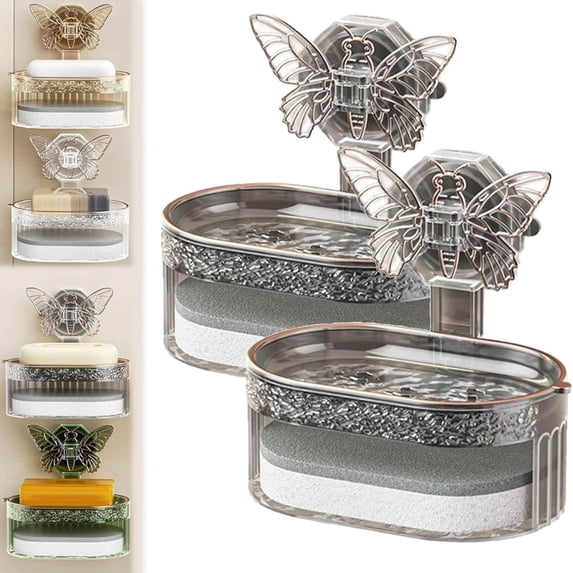 Bathroom Products Shower Nozzle Butterfly Suction Cup Soap Holder Gray