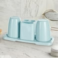 thumbnail image 1 of Bathroom Products — Two Person Washing Cup Home Washing Appliance Three Piece Set for Toilet and Toothbrush Holder Couple’s Tooth Cup and Holder Set 3-Piece Bathroom Accessory, 1 of 7