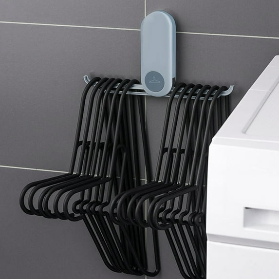 Bathroom Punch-free Wall-mounted Holder Storage Rack Organizer for Clothes HangersBlue