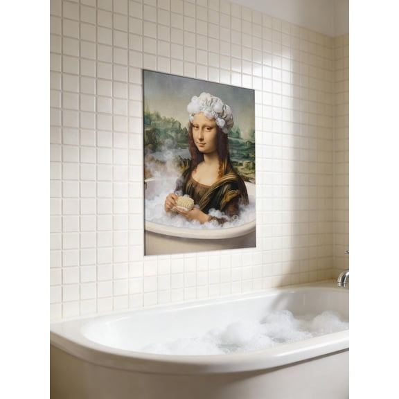 Bathroom Quirky Decoration Painting Gift Creative Mona Lisa Bubble Bath Cartoon Art Print Unframed 30x40cm 11.8x15.7 Inches Humorous Wall Decor for Bathroom Living Room Bedroom Fun Gift Idea