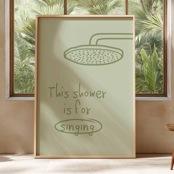 Bathroom Quote Art Retro Green Typography Art Decor, Stretched Canvas 12x16in