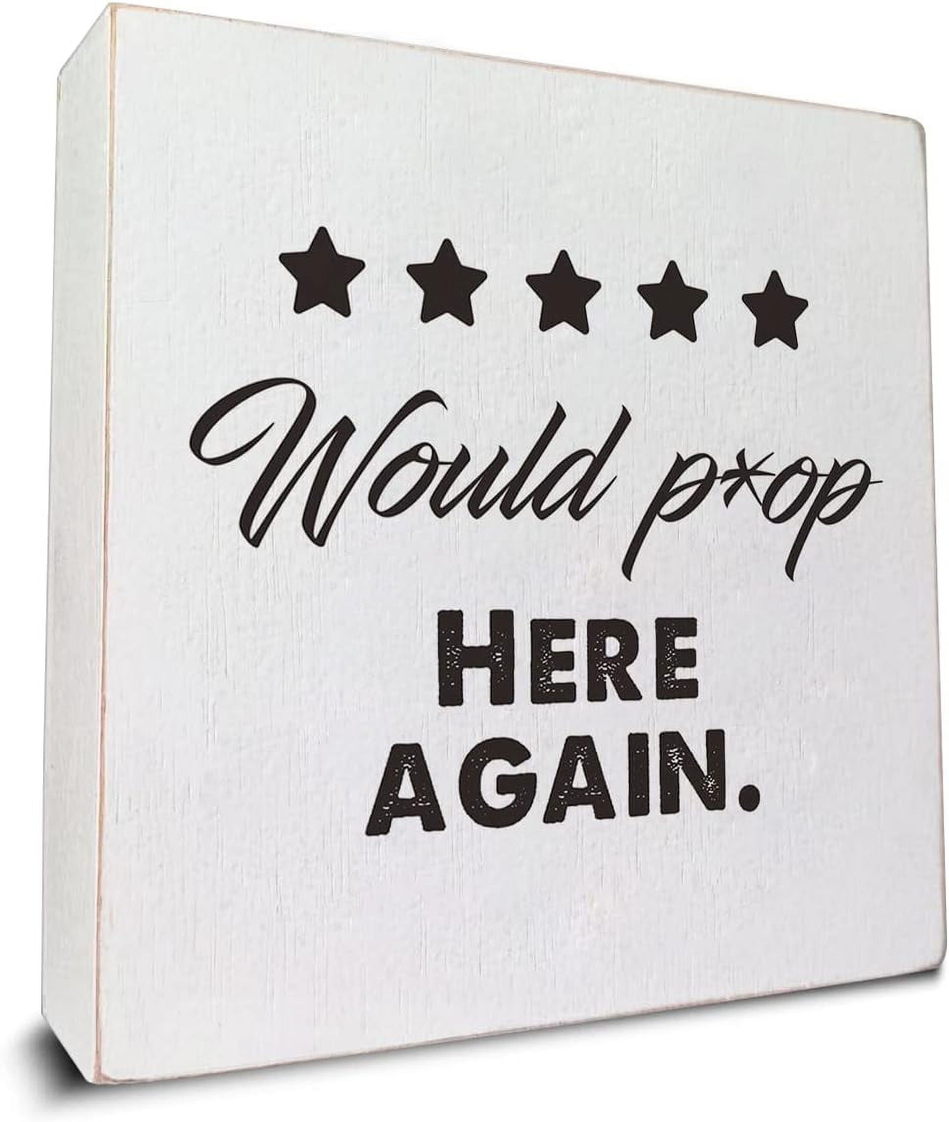 Targa In Metallo Vintage Per Bagno Con Scritta Divertente: 'Would Poop Here Again', 20x30 Cm, Alluminio Antiruggine